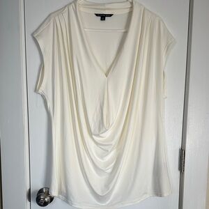 Zac & Rachel Cream Drape Blouse cap sleeve 2X